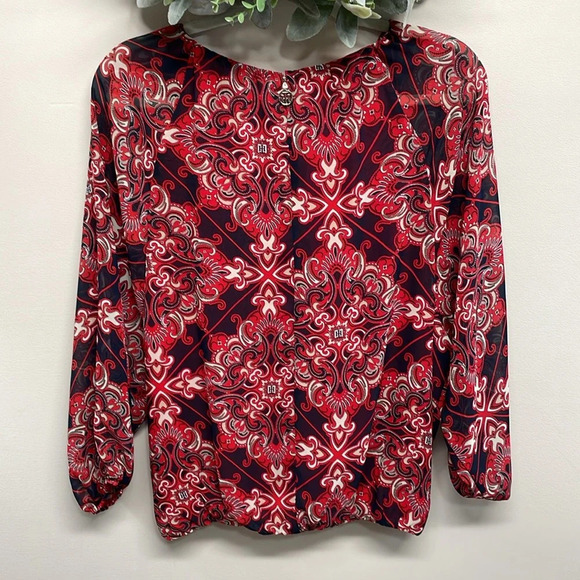 NWT Tommy Hilfiger Long Sleeve Blouse Sky Captain Multi Red Navy XS - Picture 5 of 16